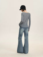 Ribbed Henley Long Sleeve Top