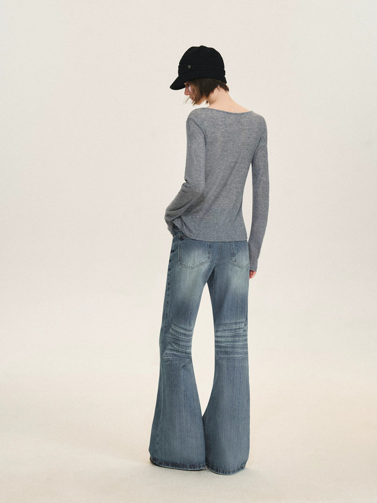 Ribbed Henley Long Sleeve Top