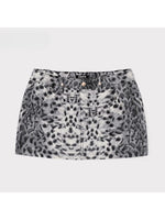 Leopard Print Mid - High Waist Rivet Midi Skirt