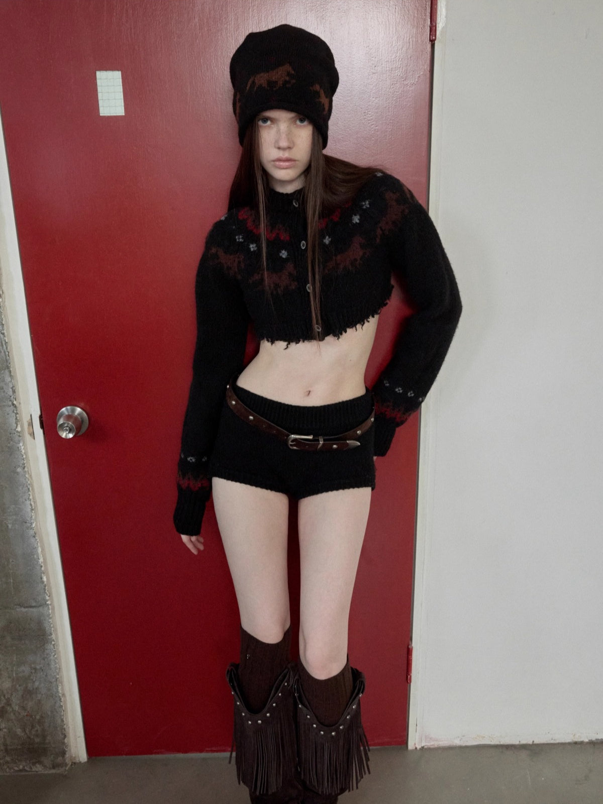 Fair Isle Pony Jacquard Knit Short Cardigan &amp; Shorts Set