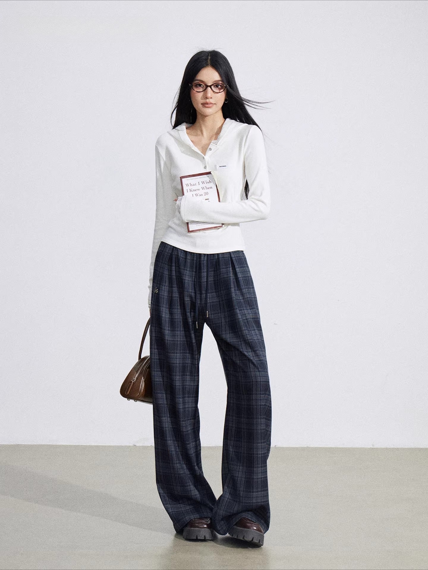 Plaid Patchwork Wide-Leg Pants