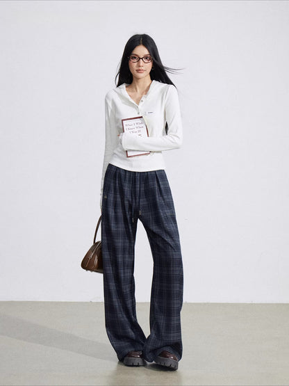 Plaid Patchwork Wide-Leg Pants