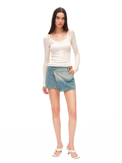 Color-block Two-piece Integrated Strap Layered T-shirt Top