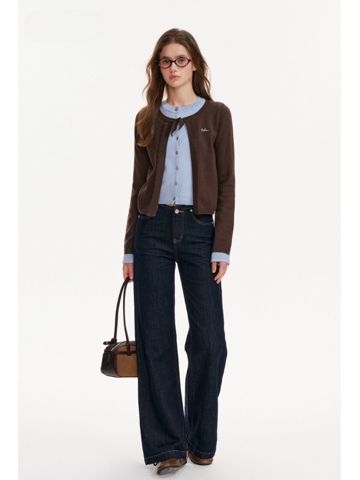 Contrast Layered Bow Knit Cardigan