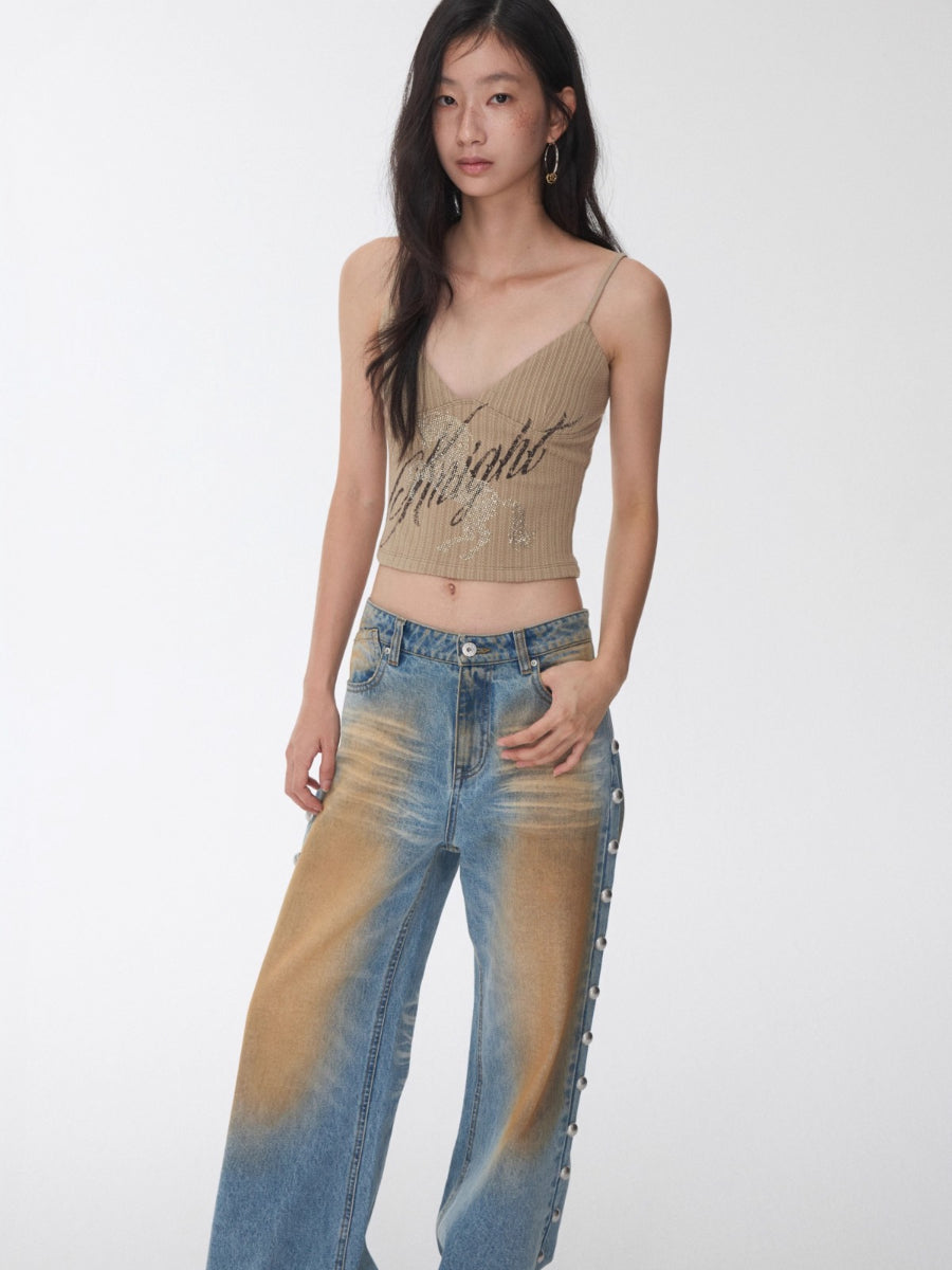 Knight Horse Rhinestone Cable Knit Cami Top