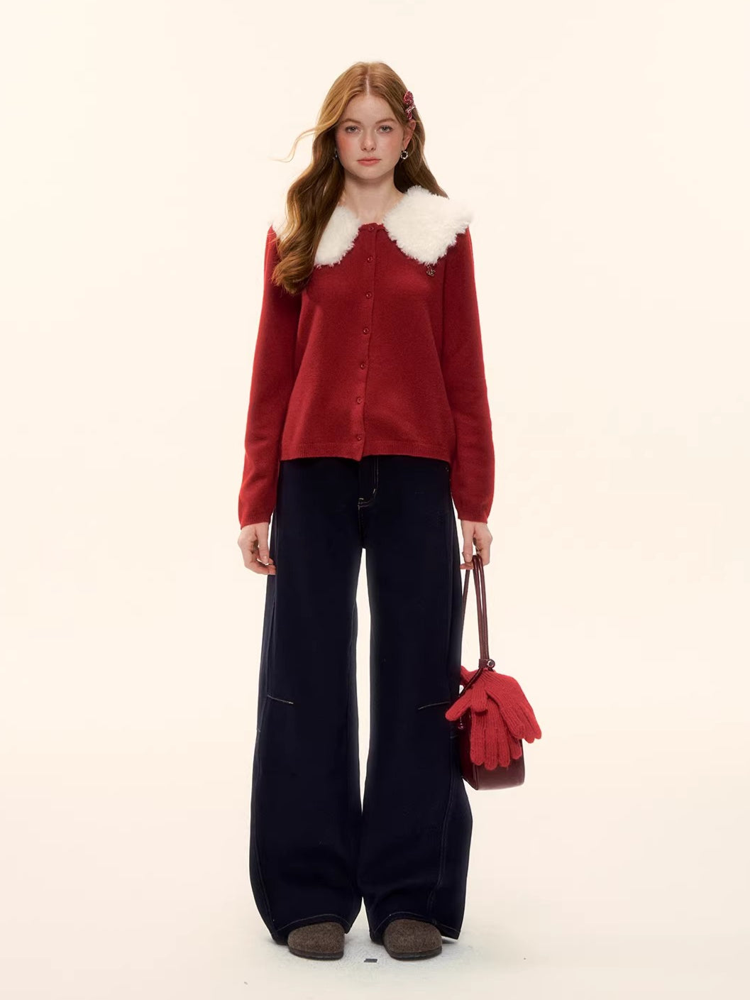 Wool Detachable Collar Knit Cardigan