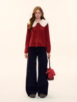 Wool Detachable Collar Knit Cardigan