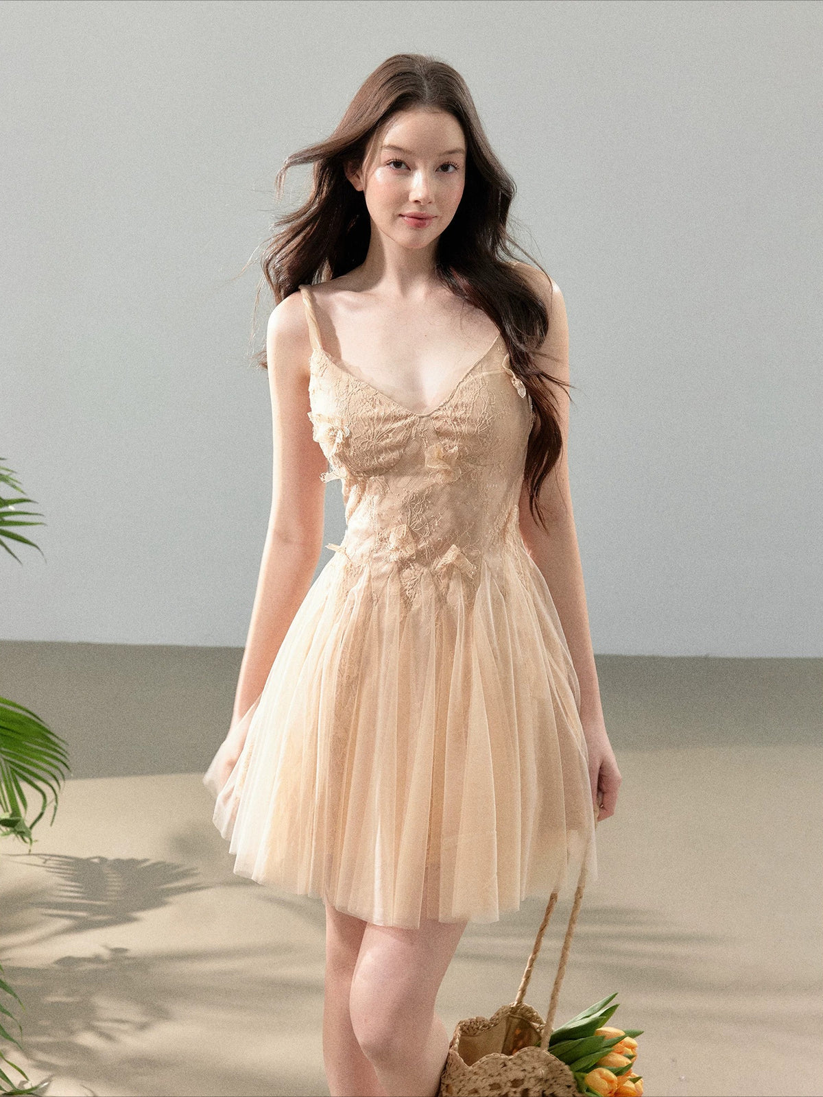 Floral Lace Tulle Slip Dress