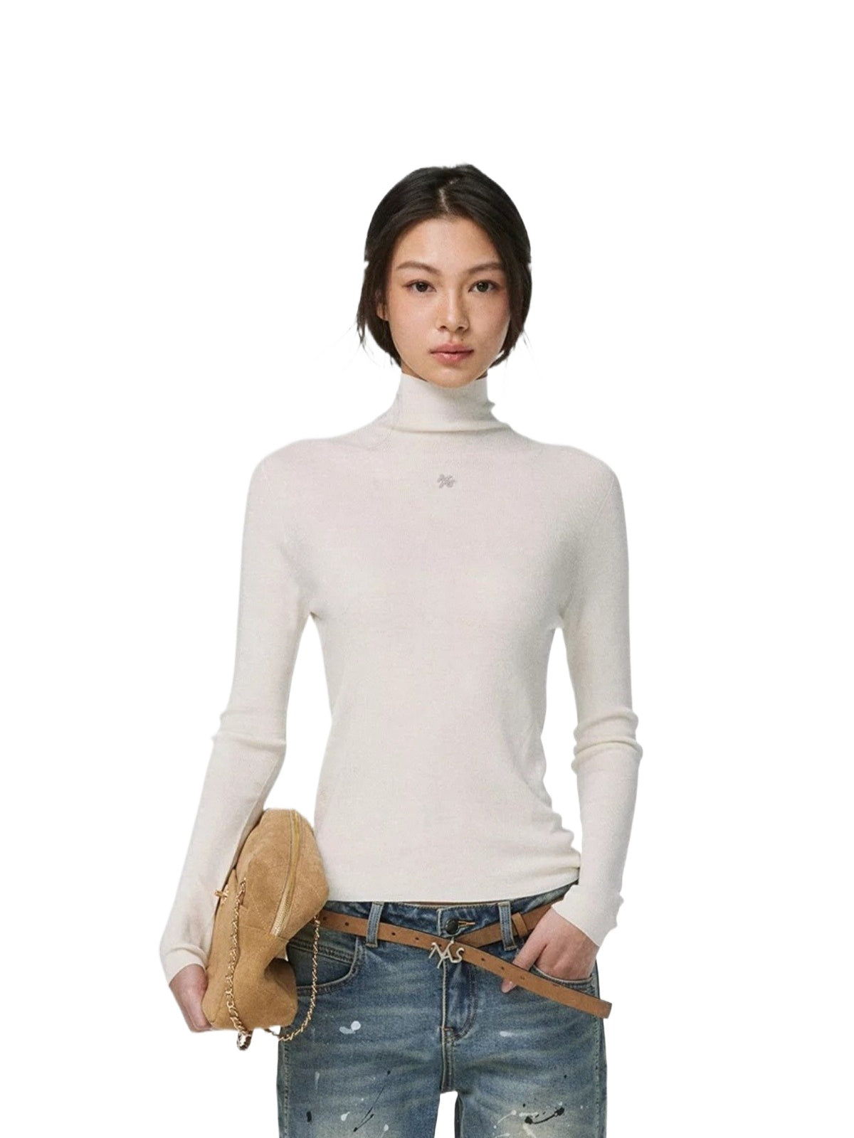 Cloud Fir Wool Turtleneck Knit Top