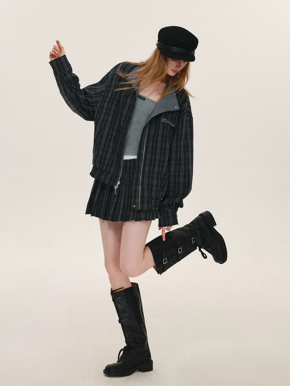 Reversible Plaid Stand Collar Jacket