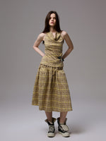 Plaid Halter Neck Backless Tank Top & Midi Skirt Set