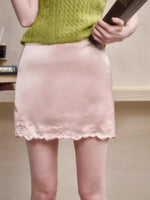 Mint Embroidered Satin A-Line Skirt