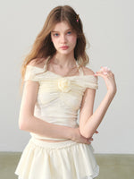 Off Shoulder 3D Flower Lace Short Top
