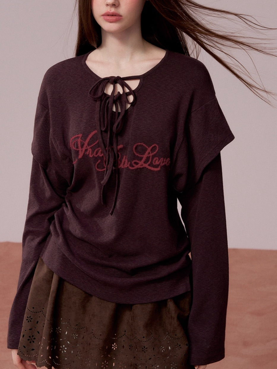 Purple Embroidered 2-in-1 Long Sleeve T-shirt