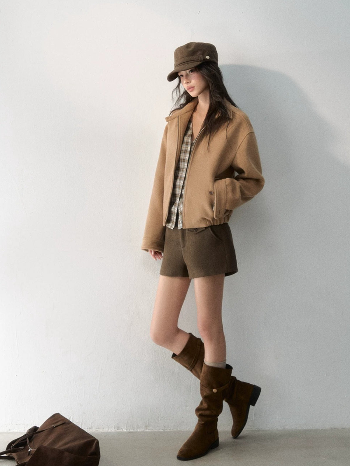 Layered Plaid Wool Blend Jacket