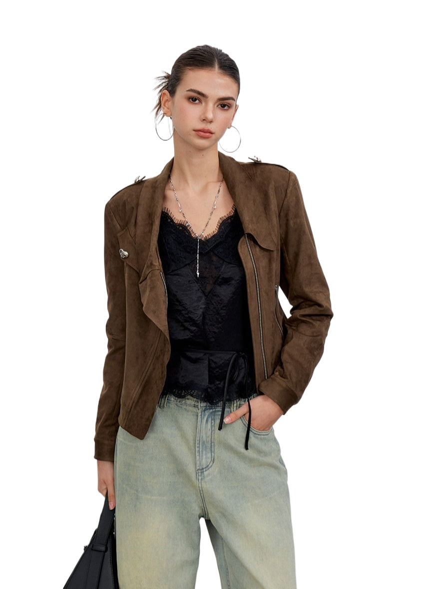Brown Asymmetric Suede Jacket