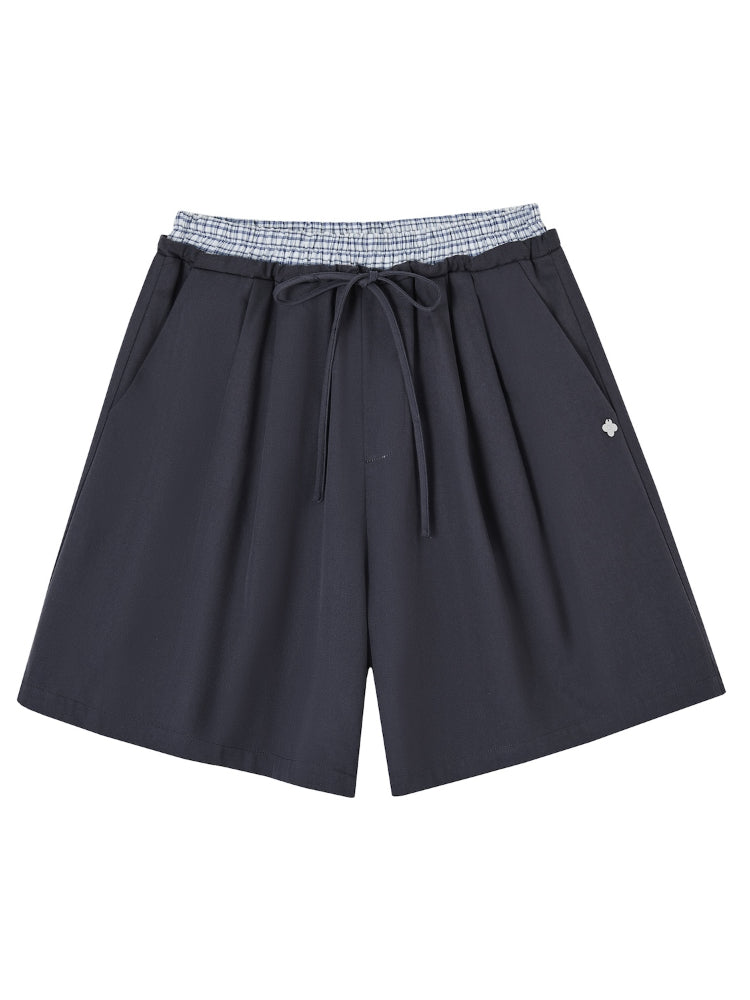 Fake Two-Piece Elastic-Waist Knee-Length Pants