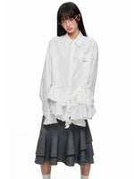 Irregular Ruffle Stripe Long Shirt