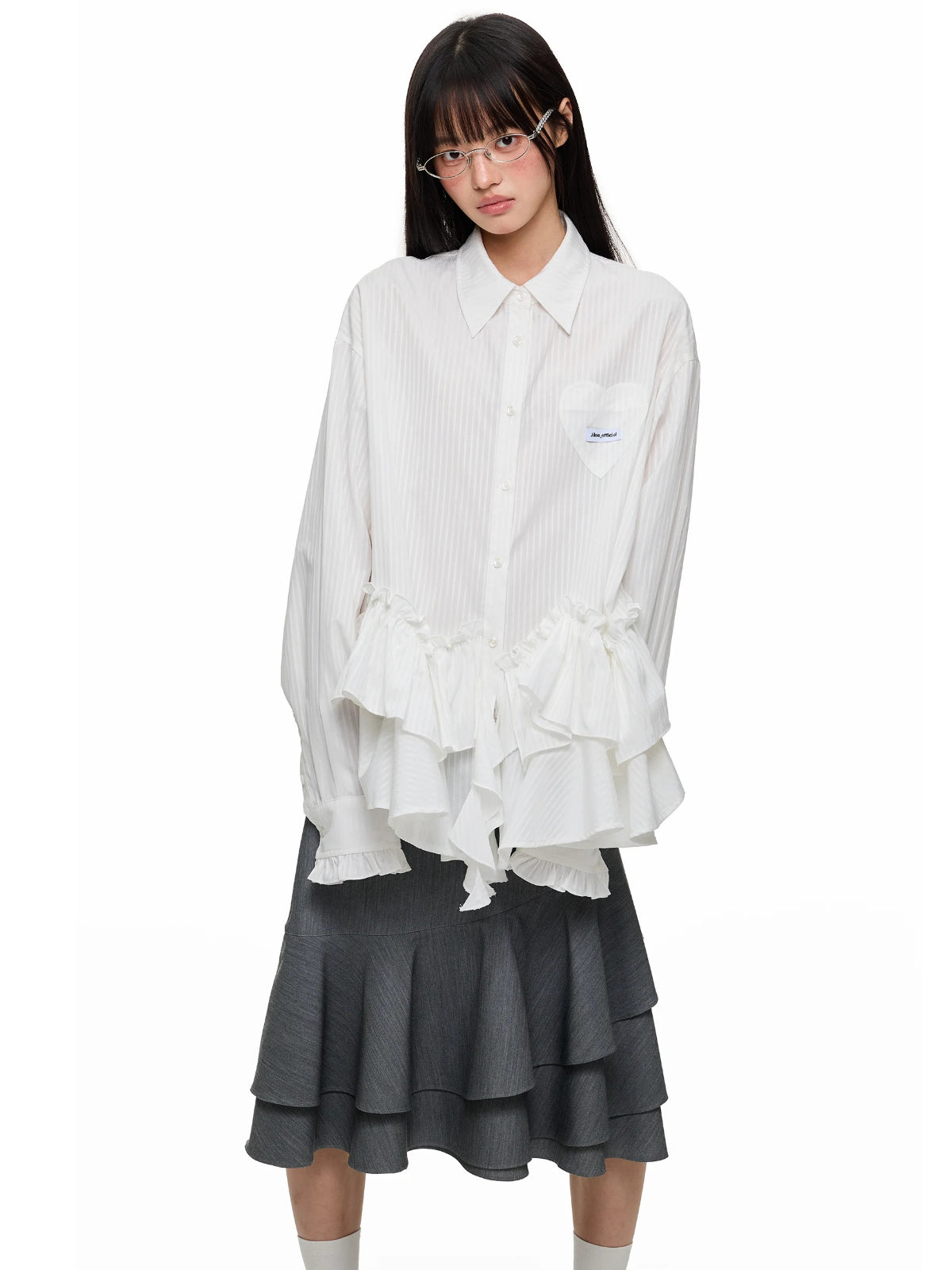Irregular Ruffle Stripe Long Shirt