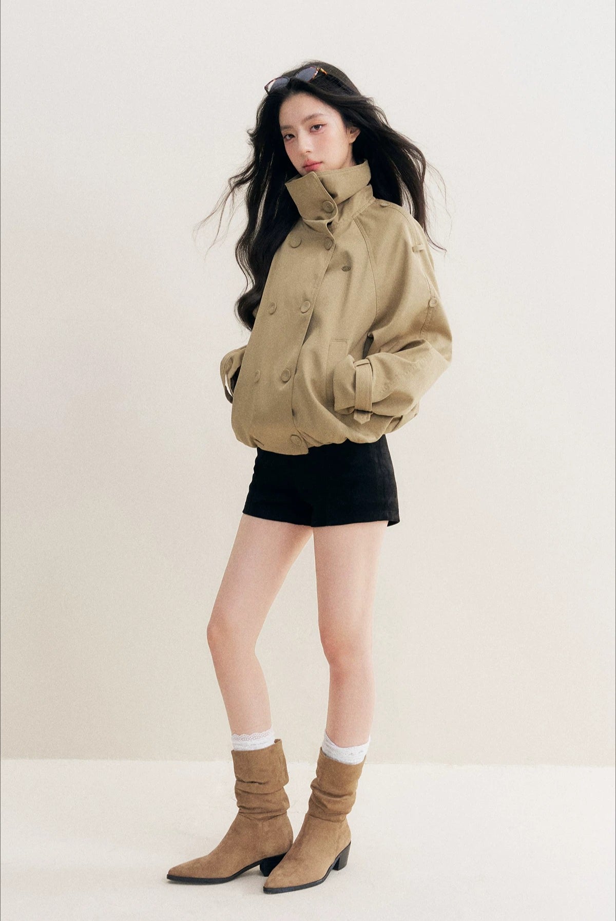Khaki Cropped Trench Jacket