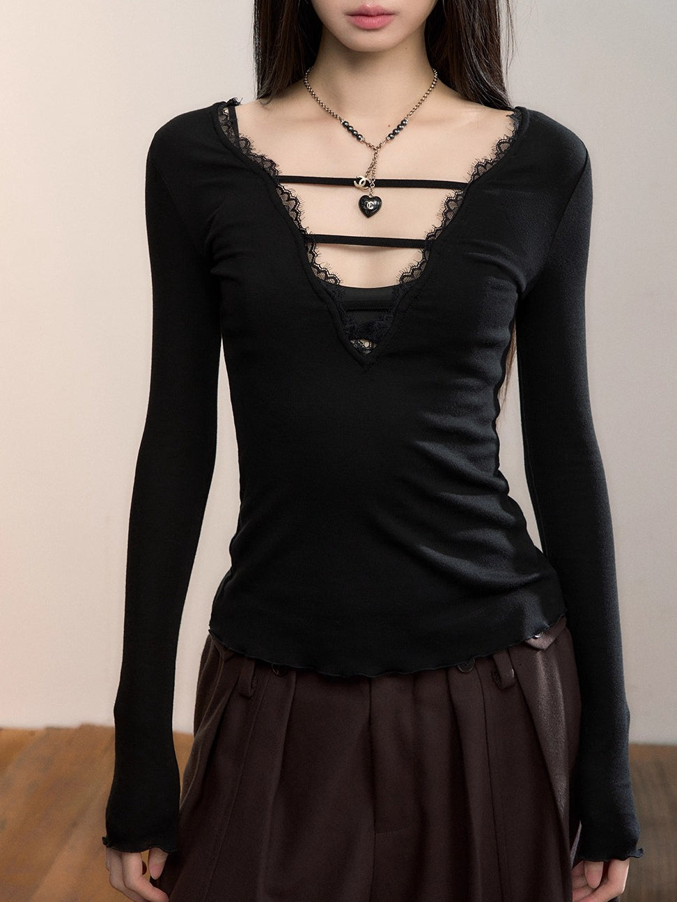 Reversible Lace-Trim Long-Sleeve Tee