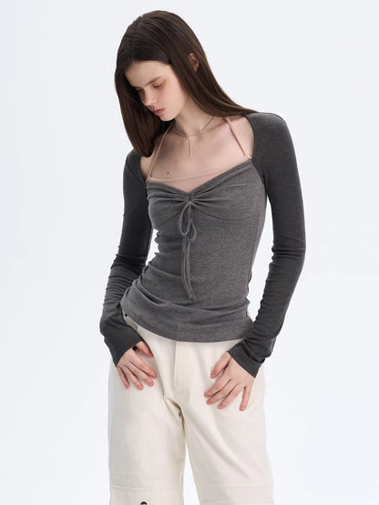 Halter Layered Long Sleeve Top