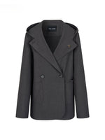 Hooded Waist Cinching Double-Breasted Blazer