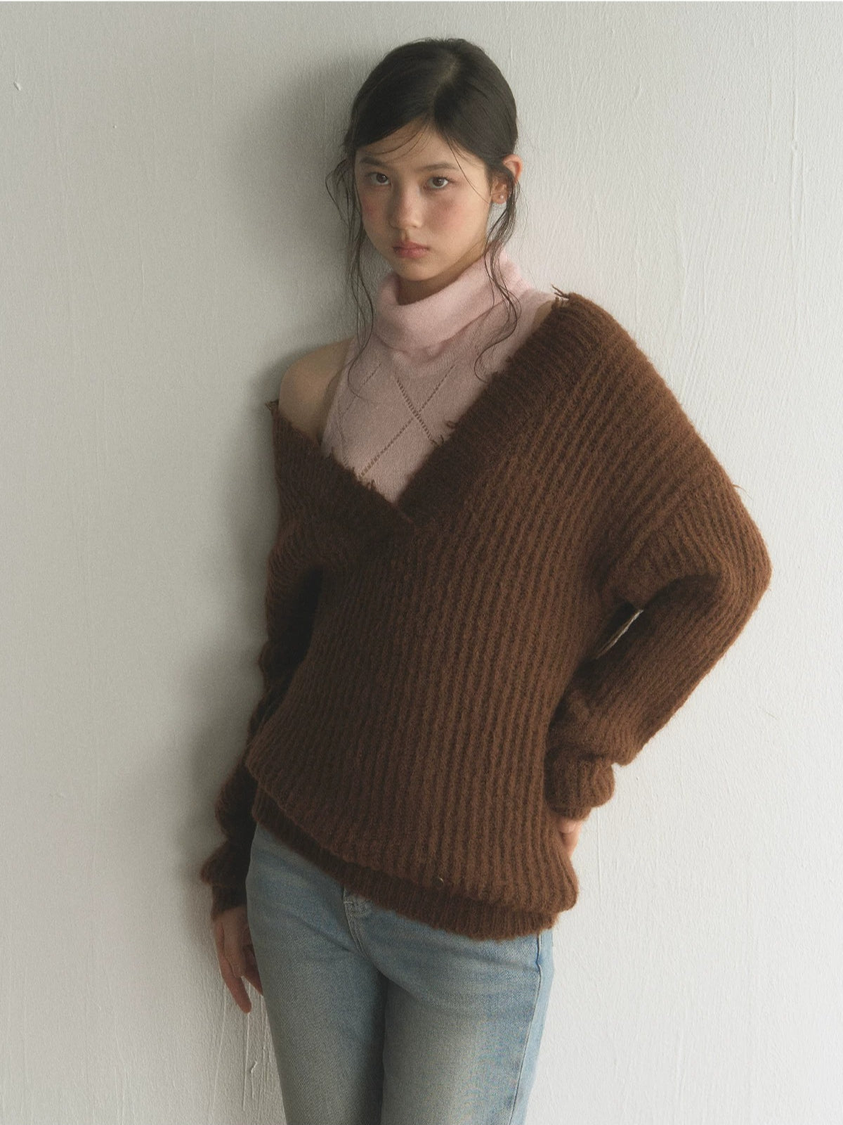 Oversized V-Neck Knit Sweater