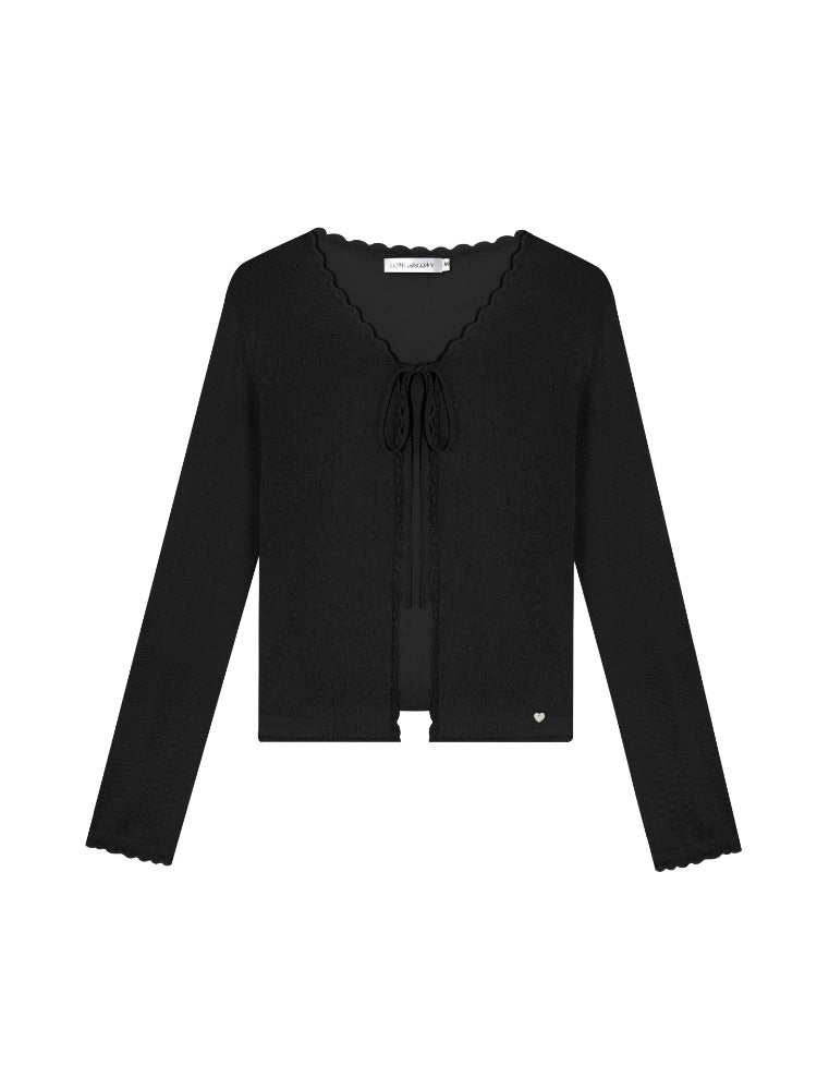 Lace Trim Tie Cardigan