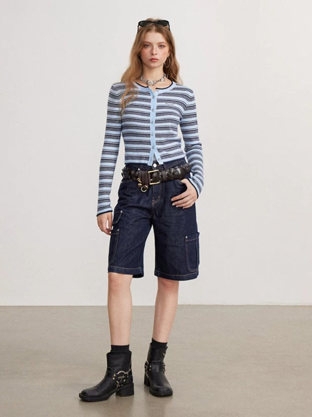 Contrast Stripe Knit Cardigan