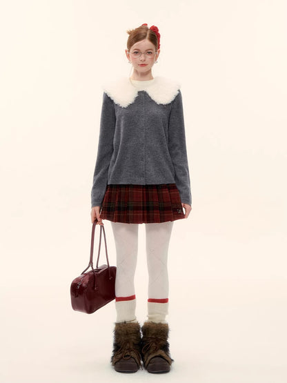 Plaid Wool Pleated Skirt