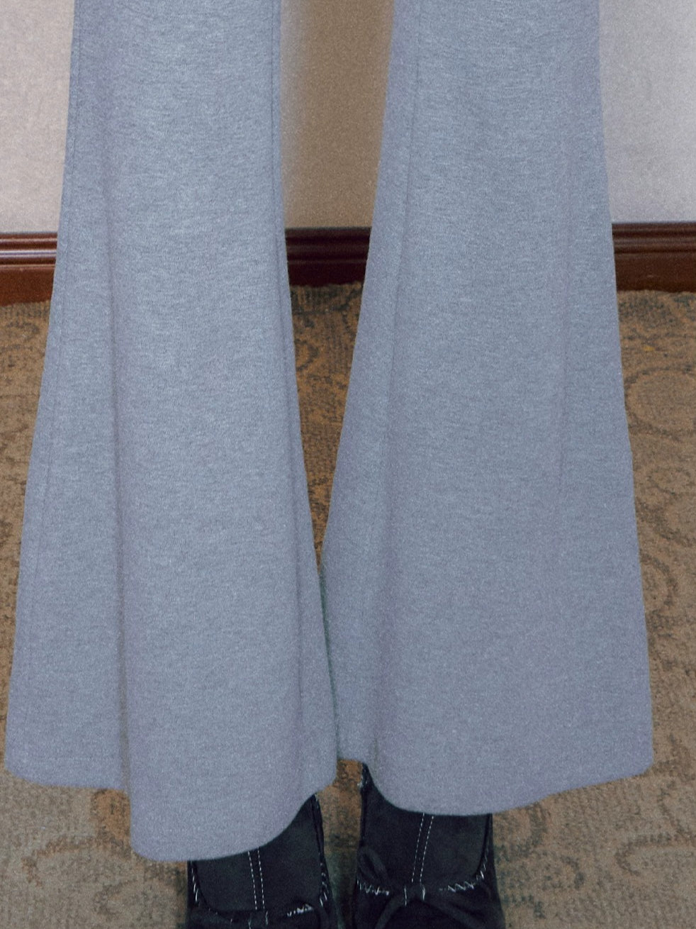 Gray Lace Panel Flared Pants