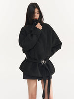 Cream & Black Wool Blend Loose Lapel Jacket