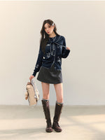 Puppy Embroidered Trim Hooded Knit Sweater