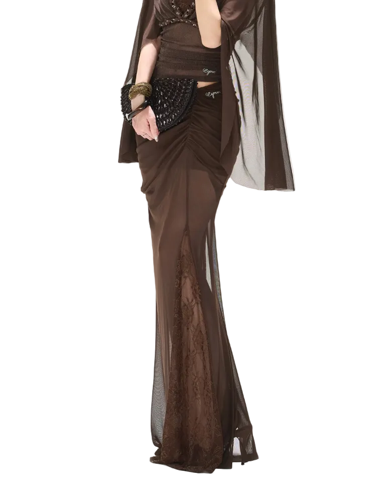 Mist Brown Lace Fishtail Skirt
