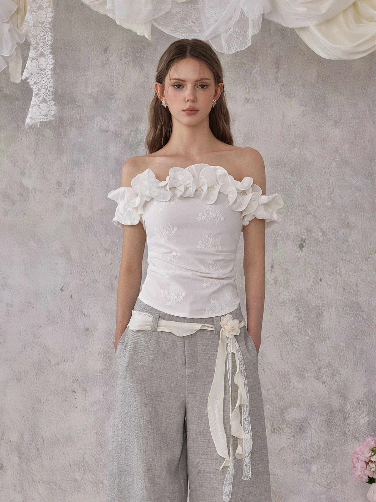 Embroidered Off Shoulder Top