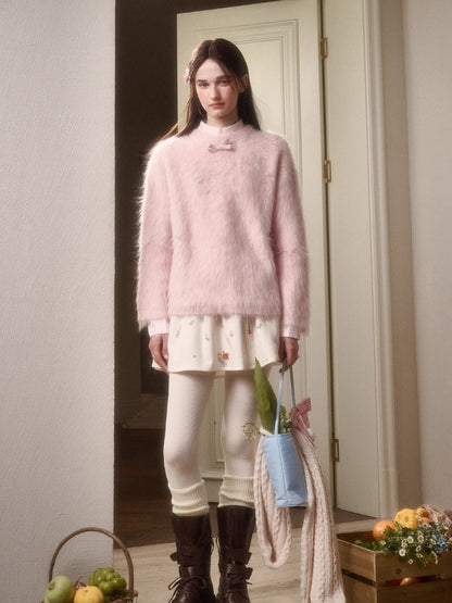 Little Lamb Alpaca-Cashmere Long Plush Crewneck