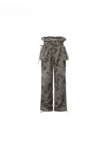 Washed Camouflage Double Waist Jeans