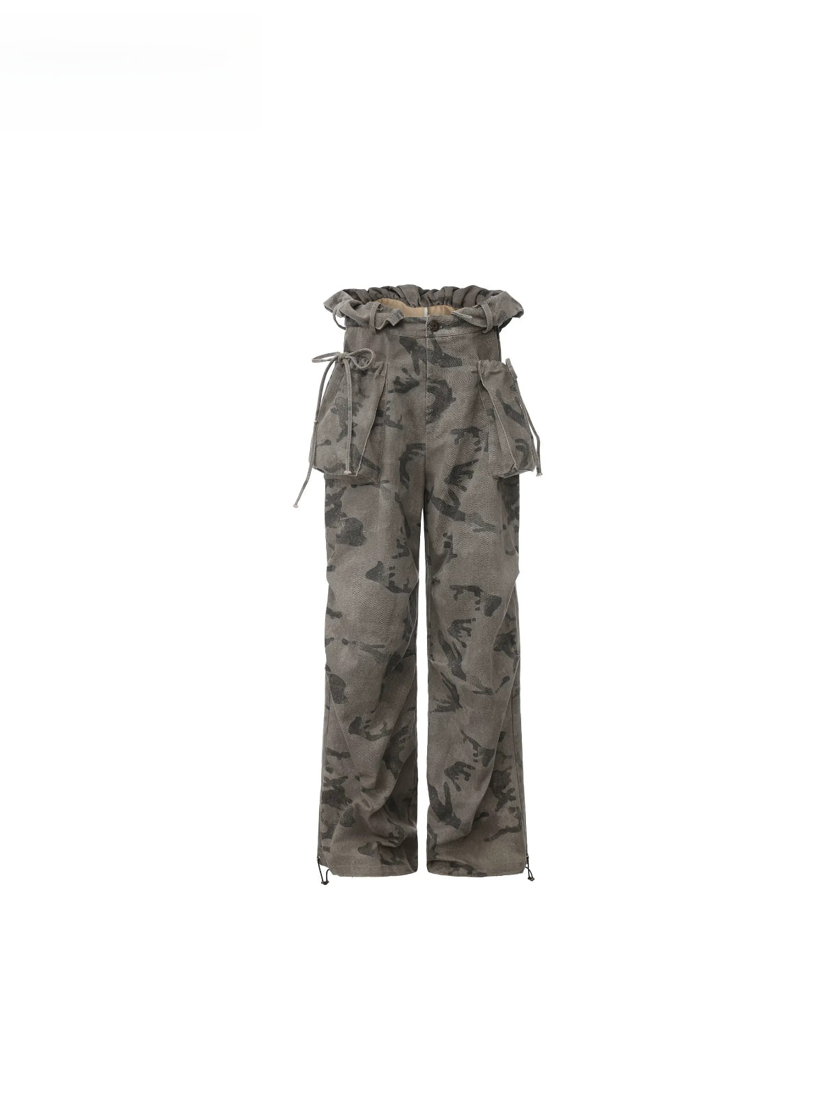 Washed Camouflage Double Waist Jeans