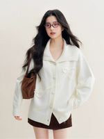 Beige Bow-Embroidered Knit Cardigan