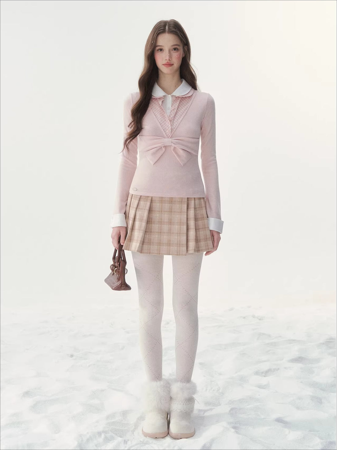 Doll Collar Faux Three-Layer Top