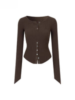 Ribbed Button Waist Knit T-shirt