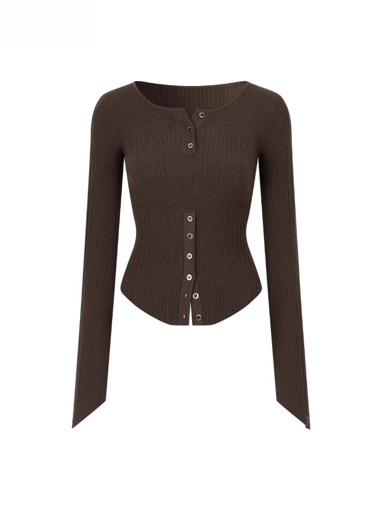 Ribbed Button Waist Knit T-shirt