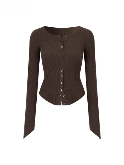 Ribbed Button Waist Knit T-shirt