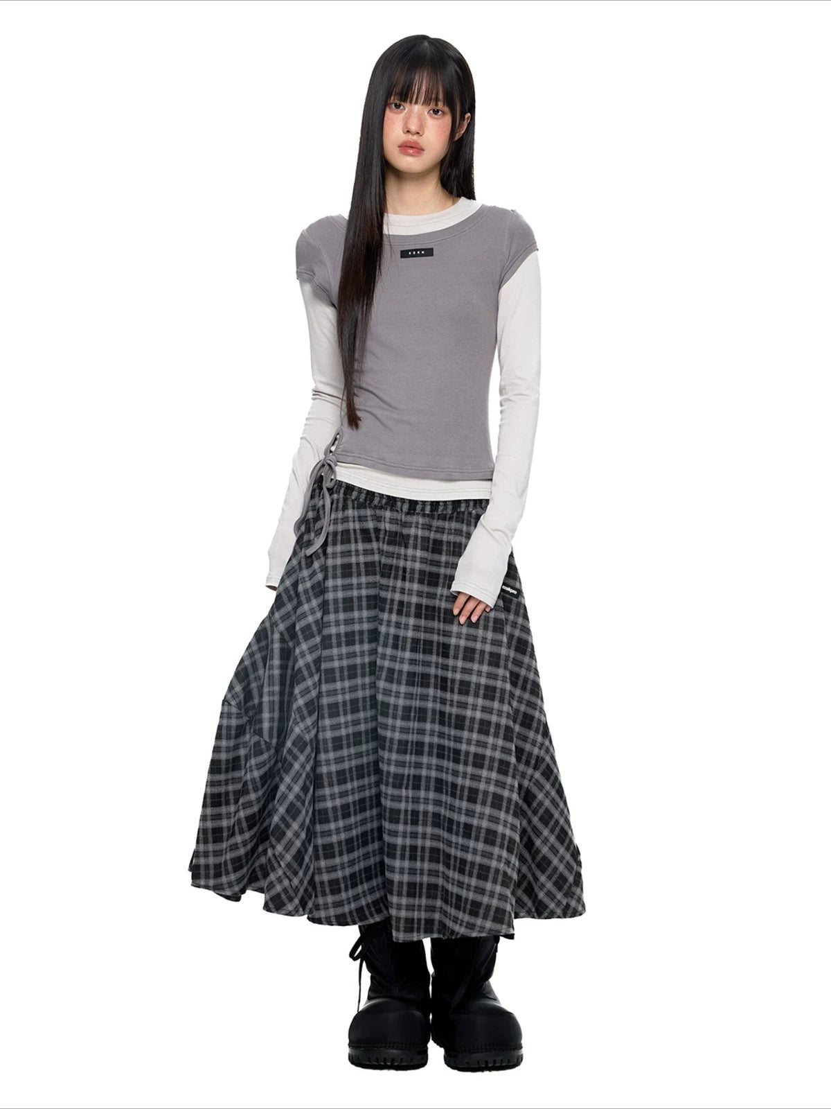 Plaid Gathered Midi Skirt