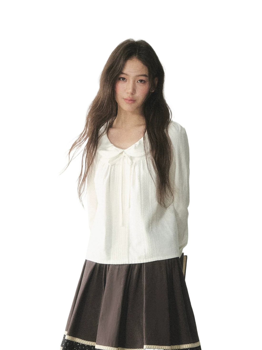 White Bow Lace A-Line Pullover Shirt