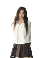White Bow Lace A-Line Pullover Shirt