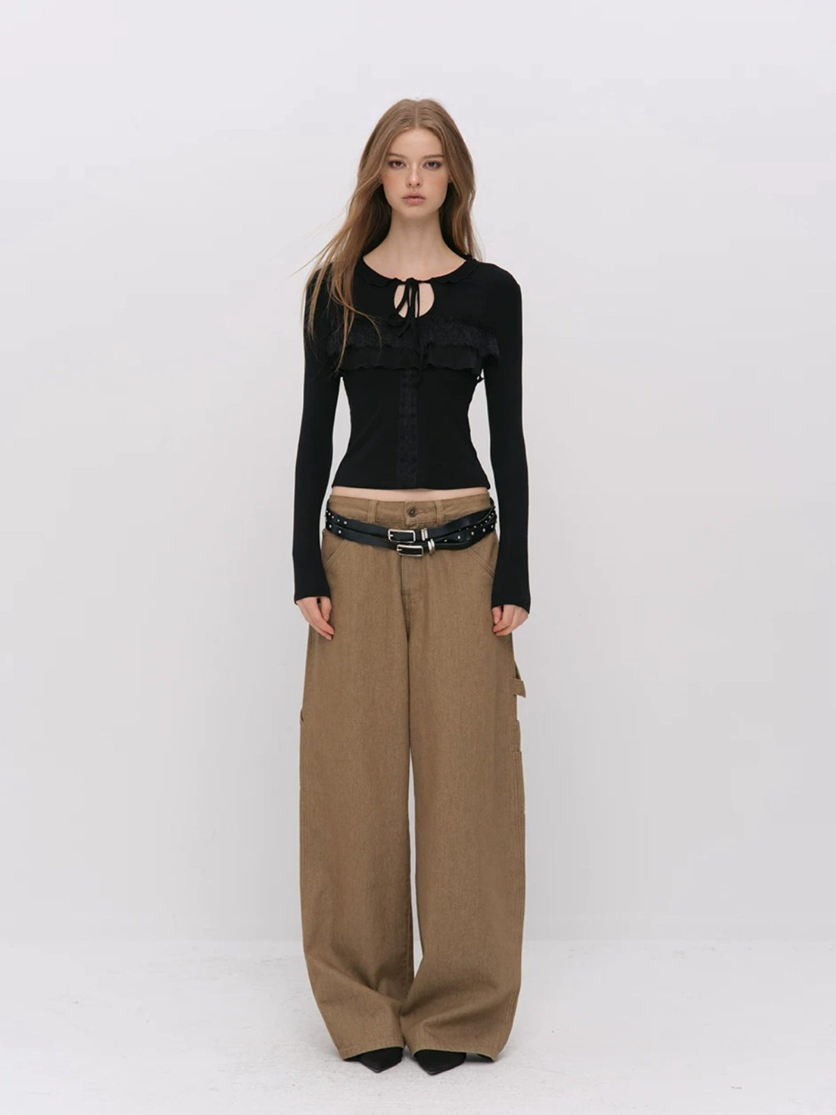 Lace Tie Tencel Wool Top