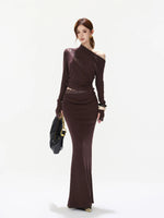 Purple Lace Ruched Top & Skirt Set