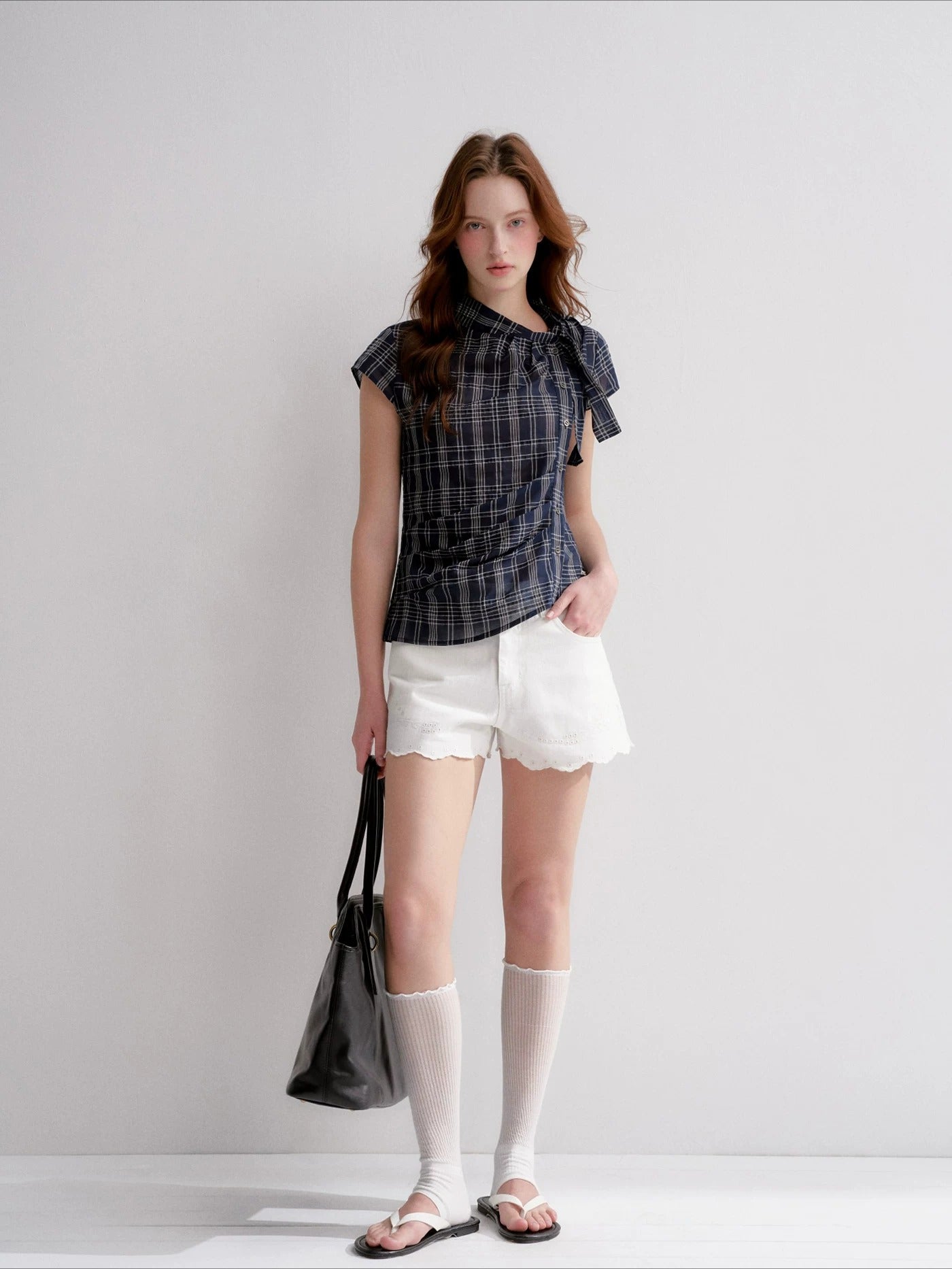 Ruched Plaid Blouse